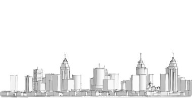 3d şehir illüstrasyonu, çizim vektörü