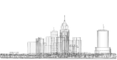Şehir illüstrasyonunun 3 boyutlu canlandırması
