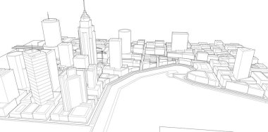 şehir panoramasının ana hatları 3 boyutlu resimleme