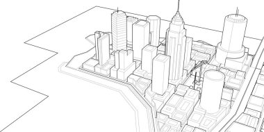 Modern şehir panoraması 3 boyutlu illüstrasyon