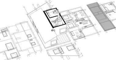 mimari çizimler 3 d illüstrasyon - illüstrasyon