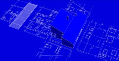 Mimari projenin çizimi, 3 boyutlu illüstrasyon