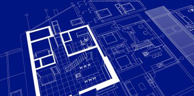 Mavi arkaplan üzerine plan çizimi