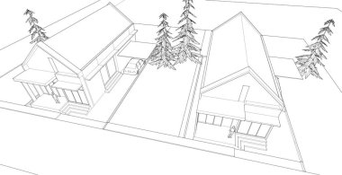 Ağaç ve çatısı olan evin taslağı