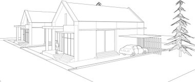 Kışın ağaçlarla süslenmiş bir ev.