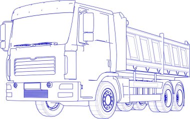 Mavi mürekkep resmi - beyaz bir kamyon tarafından çizilmiş.