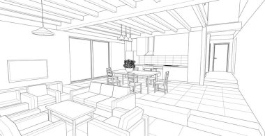 skeç tasarımı iç tasarım, 3D illüstrasyon