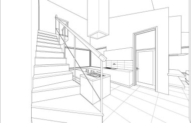 3D mimari proje, modern duvar kağıdı.