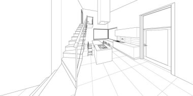 ev içi taslak 3D illüstrasyon