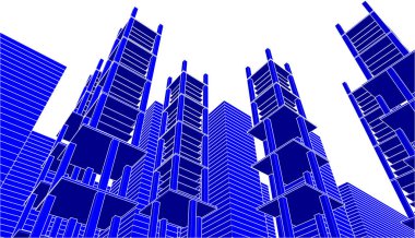 Şehir mimarisi ve binalarının 3 boyutlu çizimi