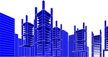 Üç boyutlu illüstrasyon şehri mimari perspektif çizgileri. modern mimari şehir mimarisi. 3d mimari binası soyut illüstrasyon tasarımı, mimari inşaatı.