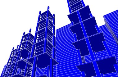 Mimari konsept binaların 3 boyutlu illüstrasyonu