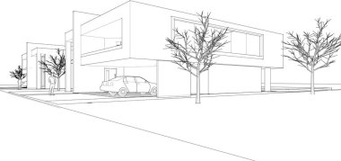 modern house architectural sketch 3 d illustration