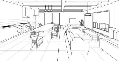 taslak iç mutfak, vektör illüstrasyonu