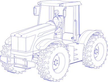 Beyaz arkaplandaki bir traktörün vektör çizimi