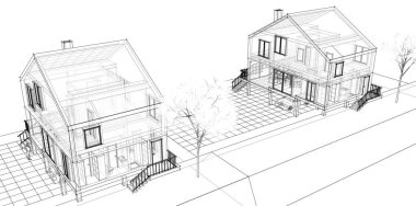 ev mimarisi eskizi 3D görüntüleme