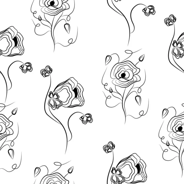 Çiçekler ve gelincikler Doodle tarzında pürüzsüz desen