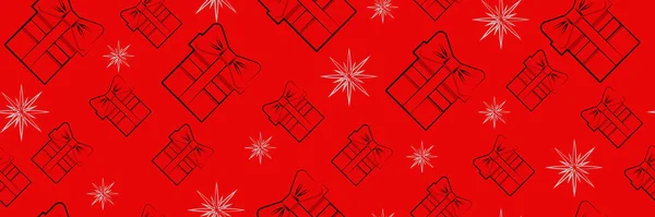 Kırmızı arka planda noel hediyeleri olan kusursuz vektör deseni.