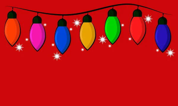 Guirlanda Natal Lanternas Coloridas Fundo Vermelho —  Vetores de Stock