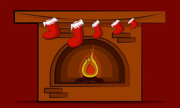 Chimenea Navidad Con Calcetines Navidad — Vector de stock