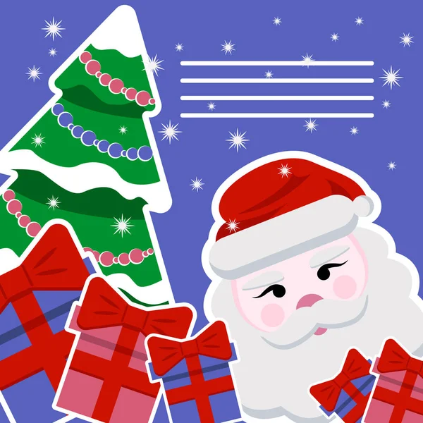 Noel Baba 'yla Noel kartı, hediyeler ve Noel ağacı.