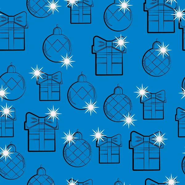 Рождественский Бесшовный Узор Рождественскими Игрушками Подарками Стиле Doodle — стоковый вектор
