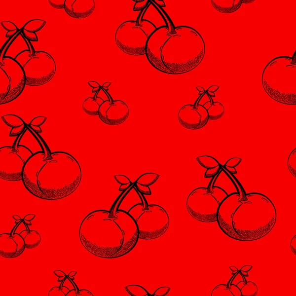 Kırmızı arkaplanda Doodle tarzında kirazsız desen.