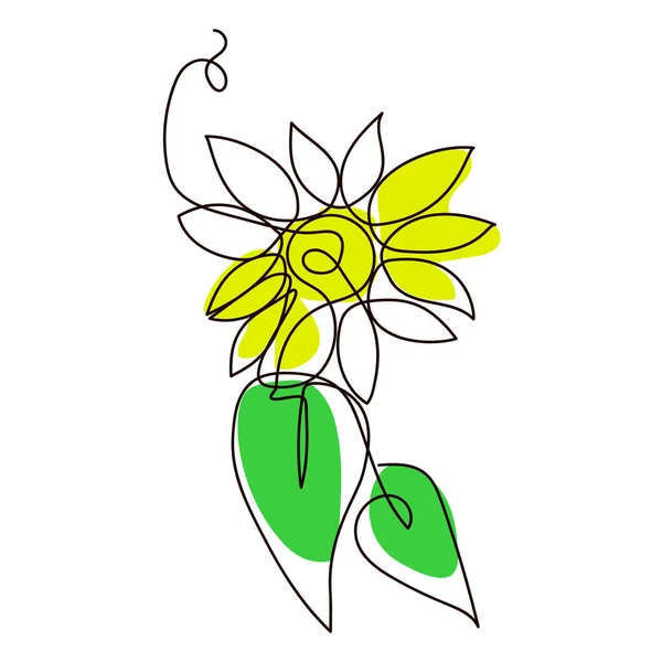 Illustration Tournesol Dessiné Avec Une Seule Ligne Sur Fond Blanc — Image vectorielle