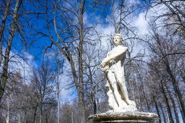 Estátua do homem nu no topo da fonte — Fotografia de Stock