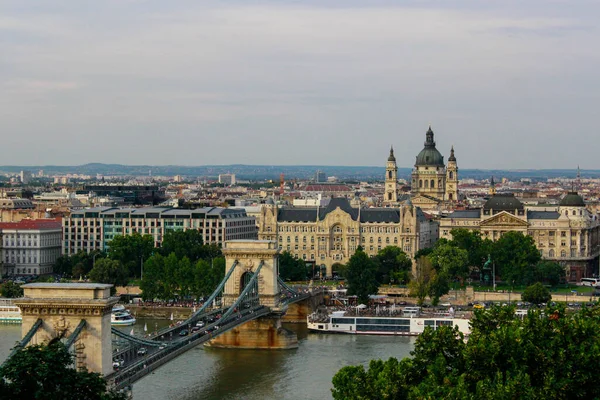Vista Panorámica Budapest Puente Las Cadenas Por Noche —  Fotos de Stock