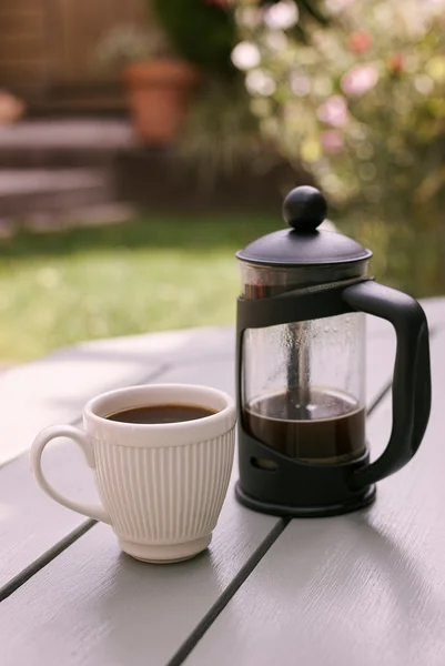 French Press and White Espresso Cup — Stock Photo, Image