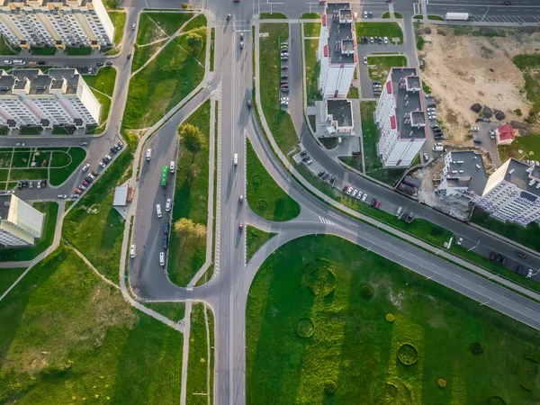 Photographie Aérienne Ville Avec Des Intersections Des Routes Des Maisons — Photo