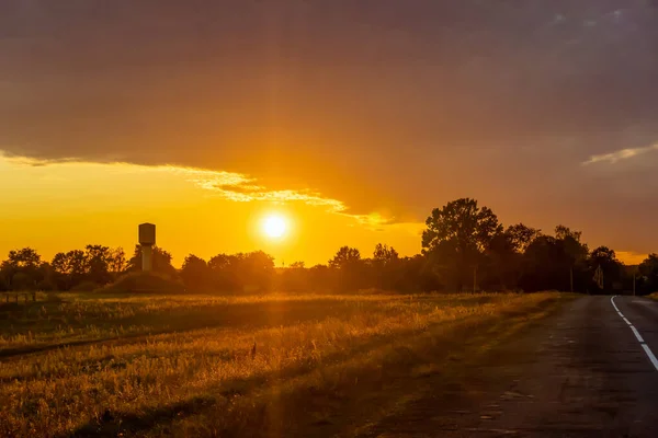 Paysage Campagne Lors Beau Coucher Soleil — Photo