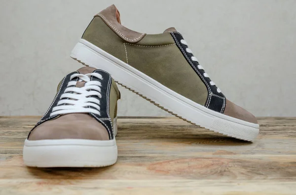 Zapatillas Deporte Para Hombre Nueva Moda Gris Verde Con Suelas — Foto de Stock