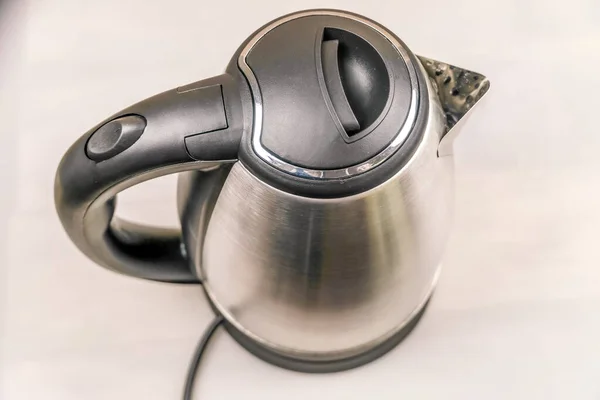 Grey Black Electric Kettle Light Table Close Top View — Stock Photo, Image