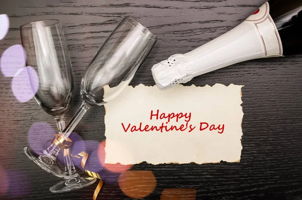 Cartolina Con Iscrizione Buon San Valentino Due Bicchieri Con Nastro — Foto Stock