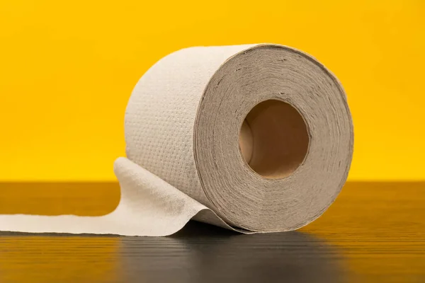 Toilet Paper Roll Yellow Background Close — Stock Photo, Image