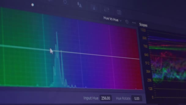 Corrección de color de post-producción para vídeo en proceso de rodaje de primer plano. — Vídeo de stock