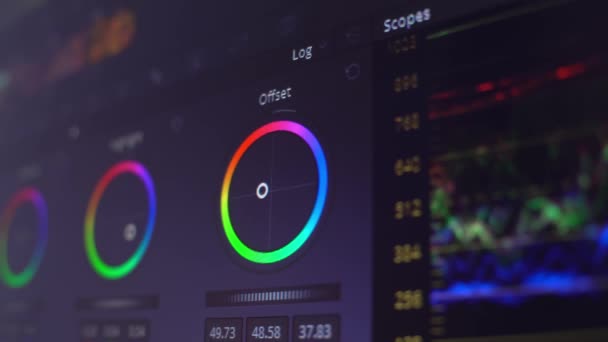 Färgkorrigering efter produktionen för video under inspelning av närbilder. — Stockvideo