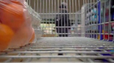 Süpermarkette alışveriş arabalarındaki kameralar. Dükkanda hareket var..