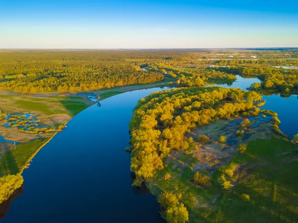 View Drone Beautiful Nature Landscape Dnieper River Green Meadows Forest — Stock Photo, Image