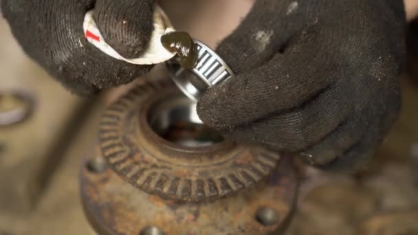 主润滑油手用石粉或固体润滑轮毂中的轴承, — 图库视频影像