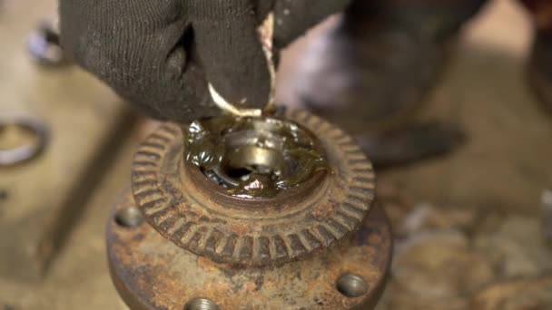主润滑油手用石粉或固体润滑轮毂中的轴承, — 图库视频影像