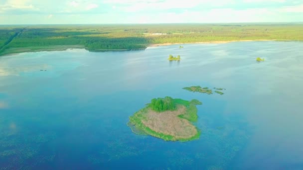 Vue aérienne du lac et de la petite île en forme de cœur. Phénomènes naturels insolites — Video