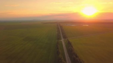 Arabalar otoyolda ilerliyor, güneş ufukta batıyor, gün batımı....