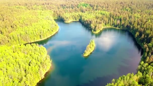 Jezioro w kształcie serca w lesie. strzał drona cudu naturalnego w środowisku naturalnym — Wideo stockowe