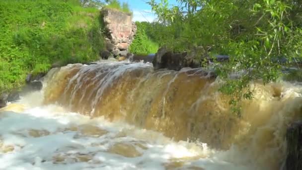 De enige waterval in Wit-Rusland in het sprookjesbos. — Stockvideo