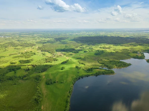 Beautiful Landscape Braslav Lakes Drone Sunny Day Sky Clouds Belarus — Stock Photo, Image