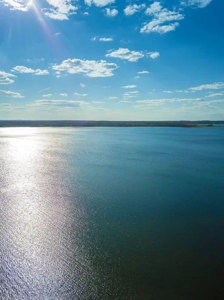 Vue Depuis Drone Est Lac Bleu Avec Reflet Soleil Une — Photo