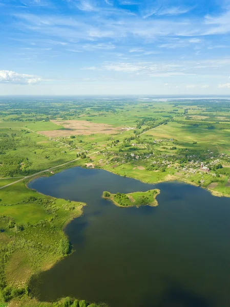 Beautiful Landscape Braslav Lakes Drone Sunny Day Sky Clouds Belarus — Stock Photo, Image